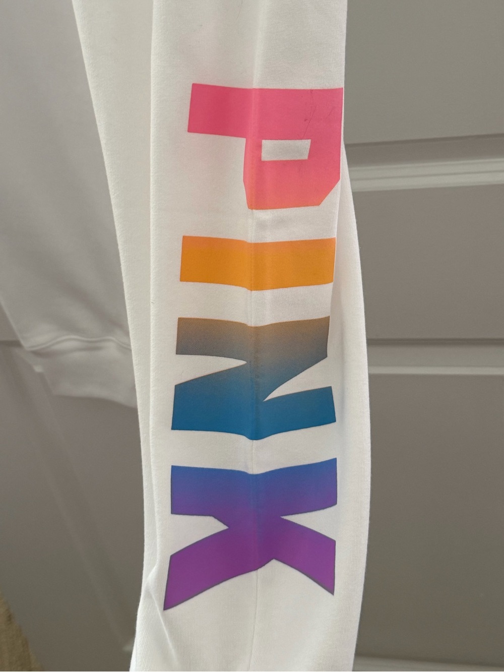 PINK Victoria's Secret White Zip-Up Hoodie with Multicolor Logo - Picture 9 of 11